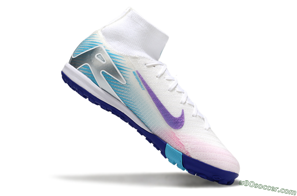 Nike Air Zoom Mercurial Superfly 10 Elite TF Artificial Turf Soccer Shoes - White/Purple/Blue 5