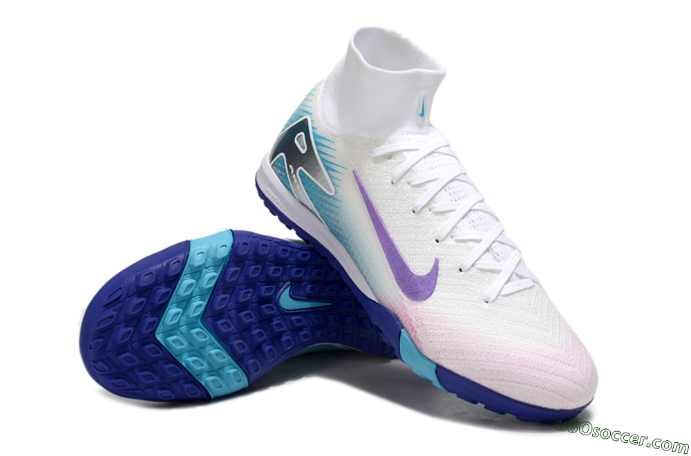 Nike Air Zoom Mercurial Superfly 10 Elite TF Artificial Turf Soccer Shoes - White/Purple/Blue 4