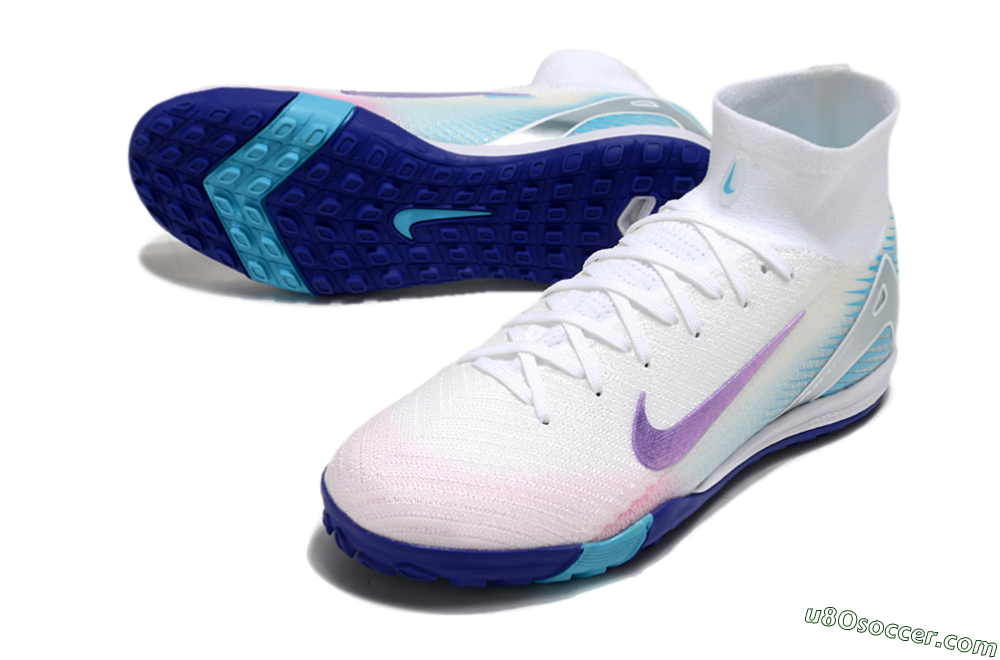 Nike Air Zoom Mercurial Superfly 10 Elite TF Artificial Turf Soccer Shoes - White/Purple/Blue 3