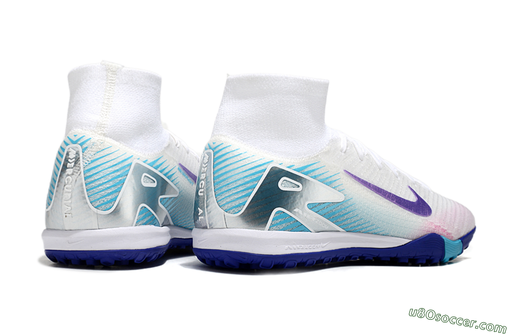 Nike Air Zoom Mercurial Superfly 10 Elite TF Artificial Turf Soccer Shoes - White/Purple/Blue 7
