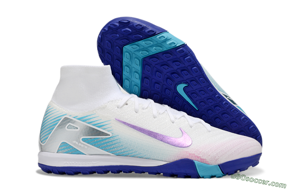 Nike Air Zoom Mercurial Superfly 10 Elite TF Artificial Turf Soccer Shoes - White/Purple/Blue 1