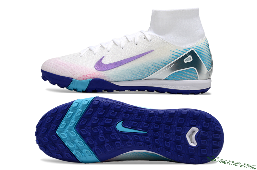 Nike Air Zoom Mercurial Superfly 10 Elite TF Artificial Turf Soccer Shoes - White/Purple/Blue 0