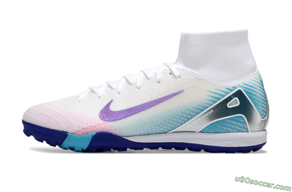 Nike Air Zoom Mercurial Superfly 10 Elite TF Artificial Turf Soccer Shoes - White/Purple/Blue 2