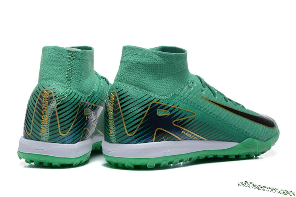 Nike Air Zoom Mercurial Superfly 10 Elite TF Artificial Turf Soccer Shoes - Green/Gold/White 9