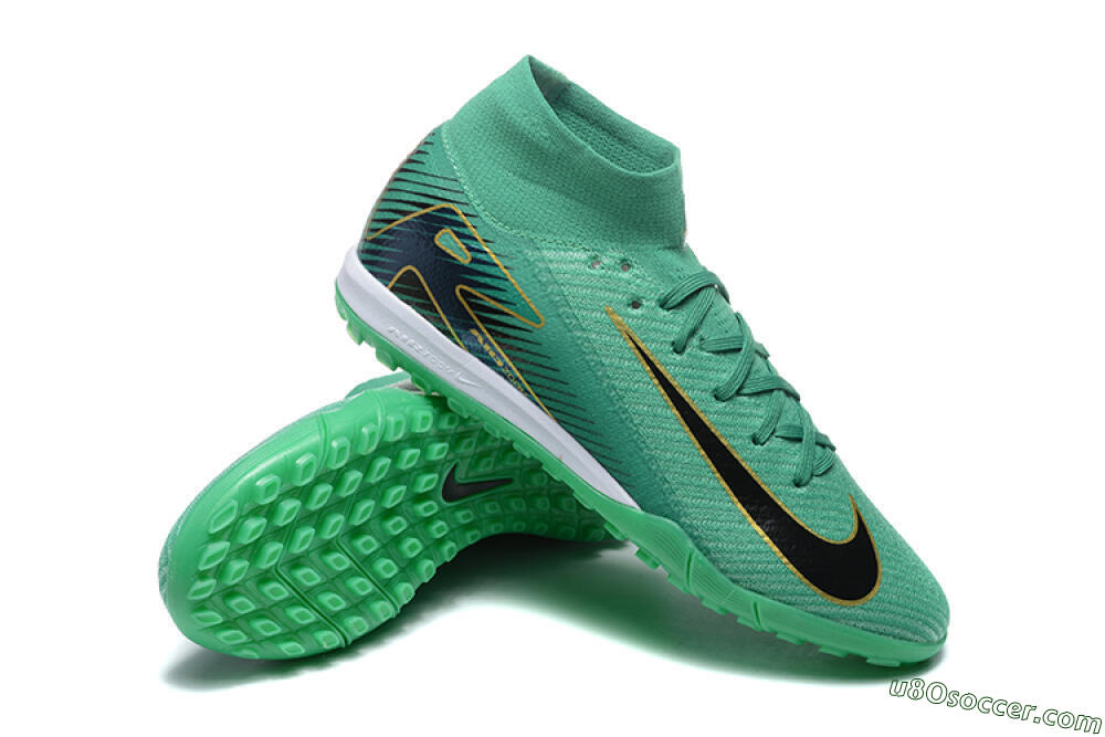 Nike Air Zoom Mercurial Superfly 10 Elite TF Artificial Turf Soccer Shoes - Green/Gold/White 4