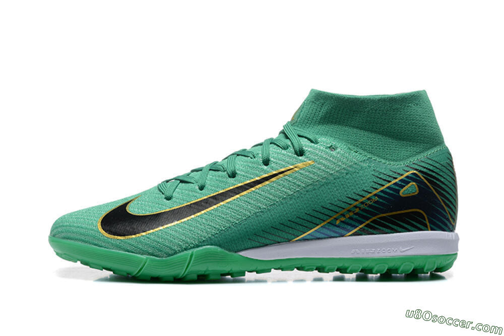 Nike Air Zoom Mercurial Superfly 10 Elite TF Artificial Turf Soccer Shoes - Green/Gold/White 2