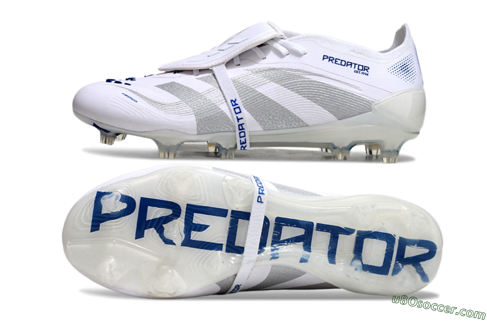 Adidas Predator Elite 25 Foldover Tongue FG Firm Ground Soccer Cleats - White/Blue/Silver 0
