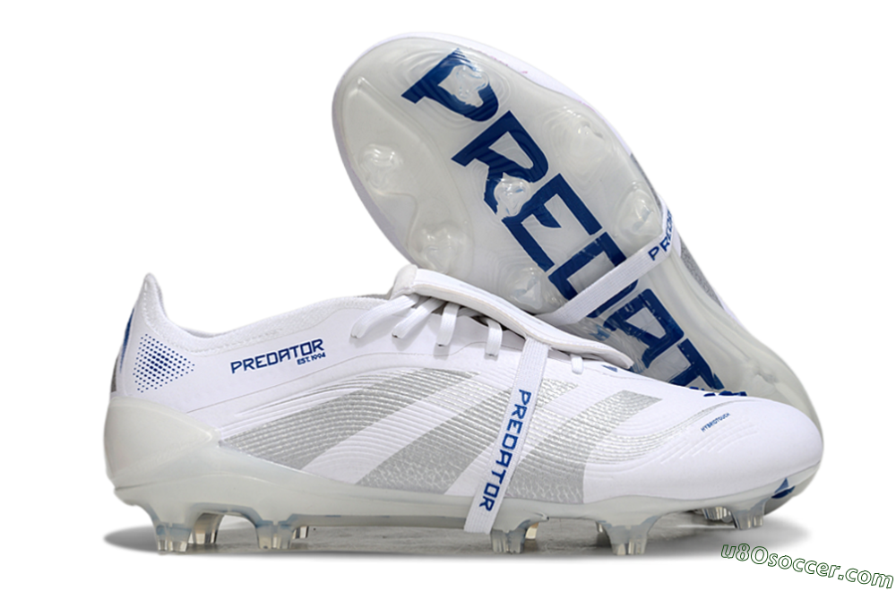 Adidas Predator Elite 25 Foldover Tongue FG Firm Ground Soccer Cleats - White/Blue/Silver 1