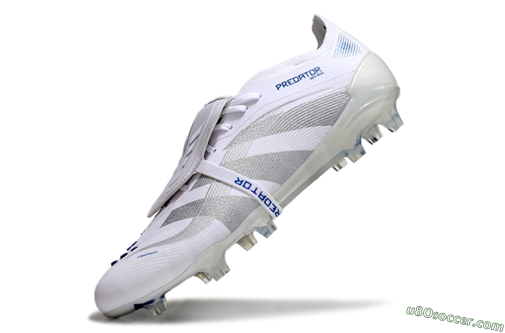 Adidas Predator Elite 25 Foldover Tongue FG Firm Ground Soccer Cleats - White/Blue/Silver 5