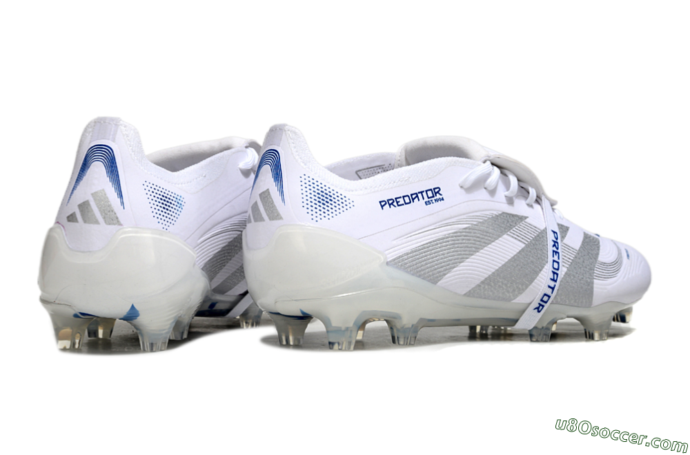 Adidas Predator Elite 25 Foldover Tongue FG Firm Ground Soccer Cleats - White/Blue/Silver 6