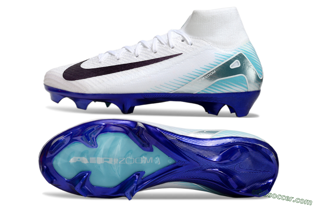 Nike Air Zoom Mercurial Superfly 10 Elite FG Firm Ground Soccer Cleats - White/Purple/Blue 0