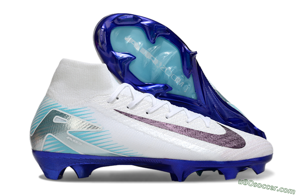 Nike Air Zoom Mercurial Superfly 10 Elite FG Firm Ground Soccer Cleats - White/Purple/Blue 1