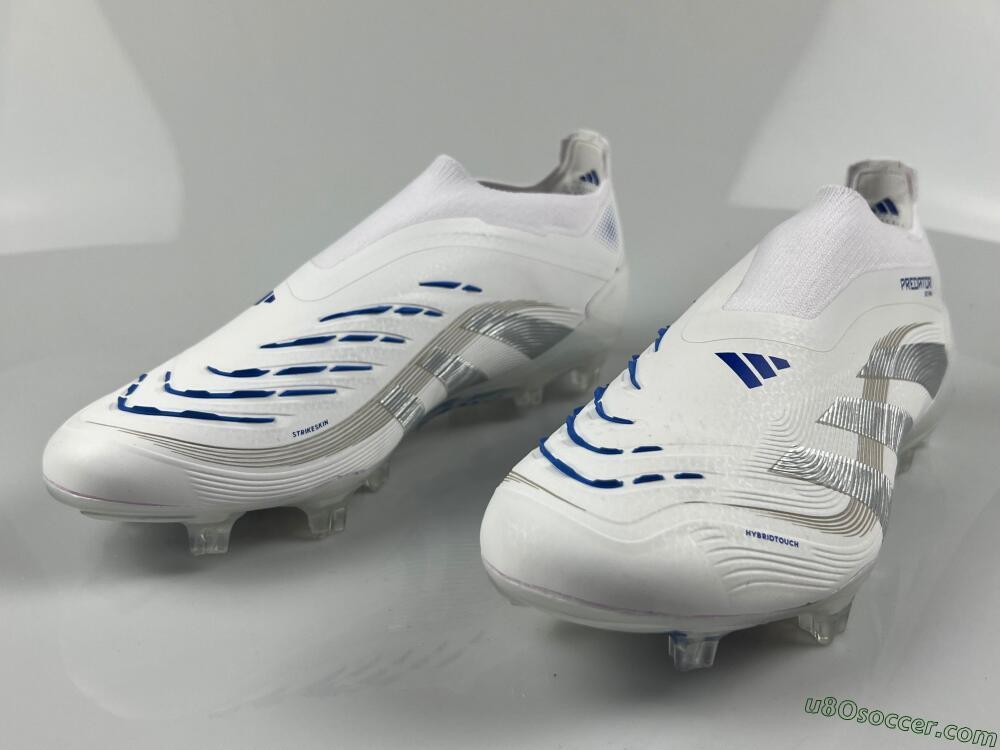 Adidas Predator Laceless Elite 25 FG Firm Ground Soccer Cleats - White/Blue/Silver
