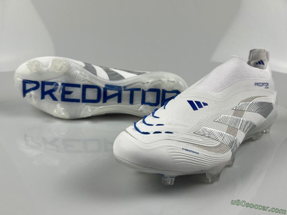 Adidas Predator Laceless Elite 25 FG Firm Ground Soccer Cleats - White/Blue/Silver