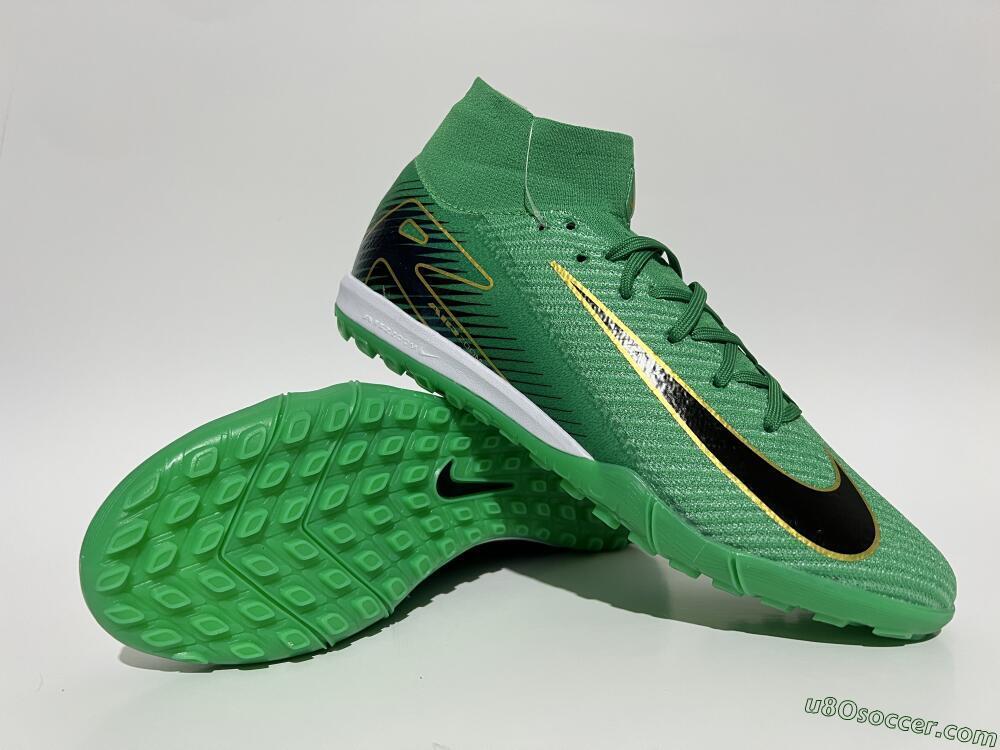 Nike Air Zoom Mercurial Superfly 10 Elite TF Artificial Turf Soccer Shoes - Green/Gold/White