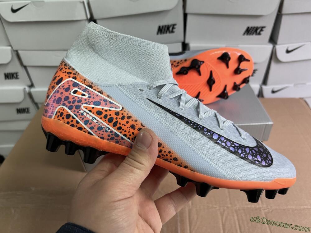 Nike Air Zoom Mercurial Superfly 10 Elite AG Artificial Grass Soccer Cleats - Grey/Black/Leopard