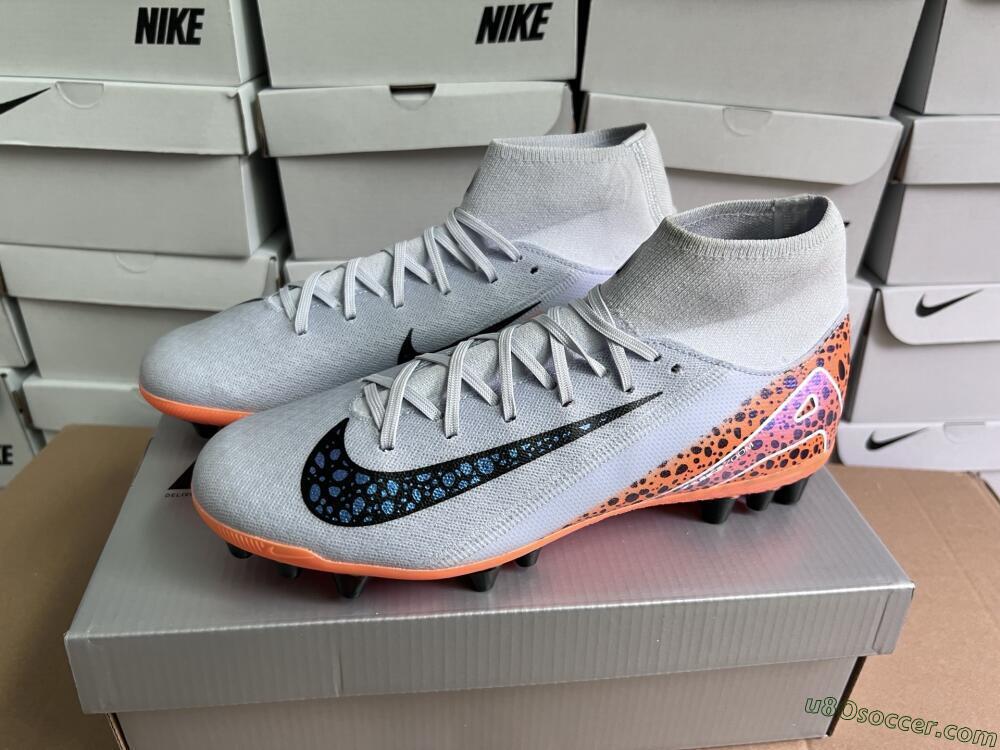Nike Air Zoom Mercurial Superfly 10 Elite AG Artificial Grass Soccer Cleats - Grey/Black/Leopard