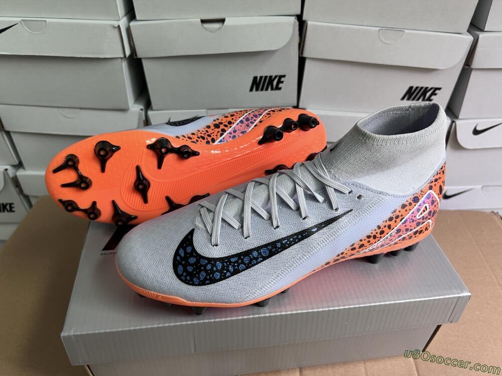 Nike Air Zoom Mercurial Superfly 10 Elite AG Artificial Grass Soccer Cleats - Grey/Black/Leopard