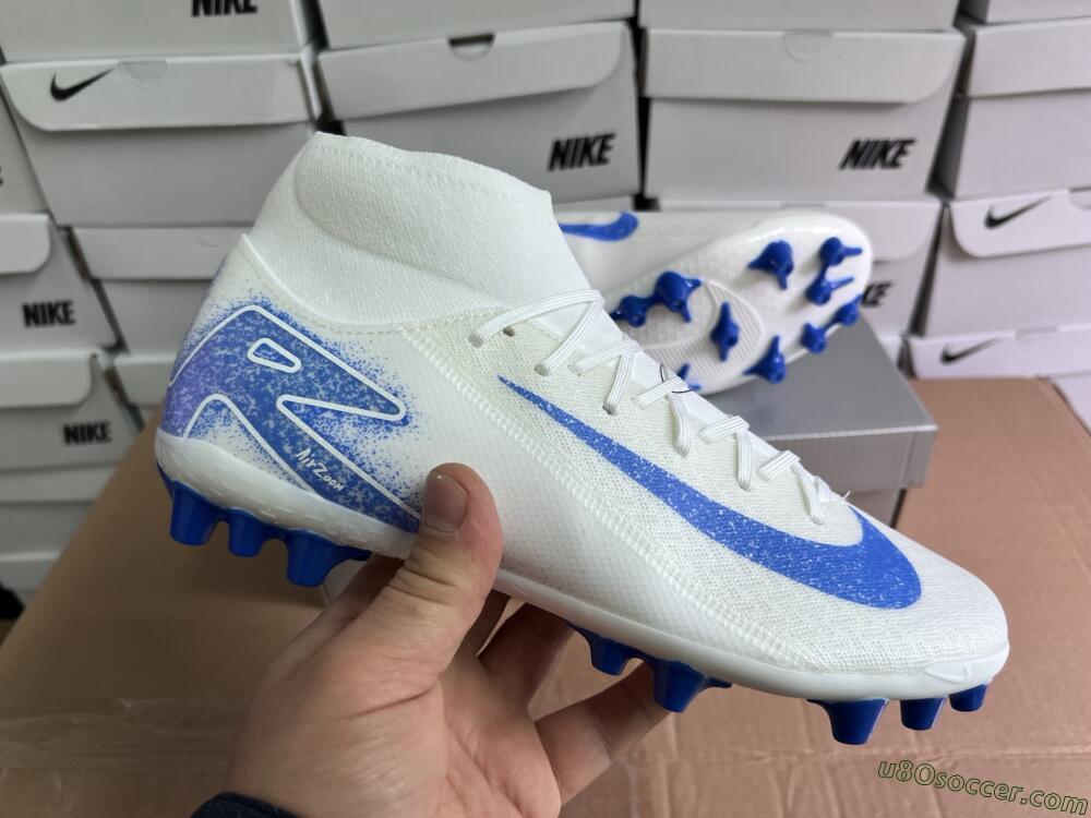 Nike Air Zoom Mercurial Superfly 10 Elite AG Artificial Grass Soccer Cleats - Beige/White/Blue