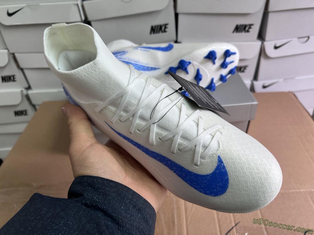 Nike Air Zoom Mercurial Superfly 10 Elite AG Artificial Grass Soccer Cleats - Beige/White/Blue