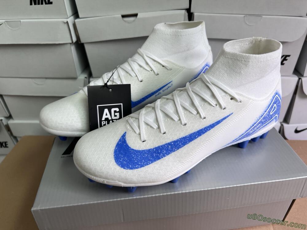 Nike Air Zoom Mercurial Superfly 10 Elite AG Artificial Grass Soccer Cleats - Beige/White/Blue