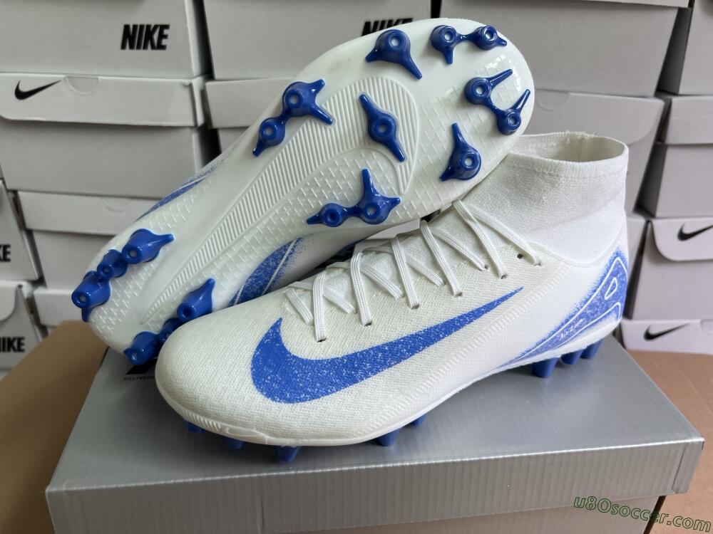 Nike Air Zoom Mercurial Superfly 10 Elite AG Artificial Grass Soccer Cleats - Beige/White/Blue