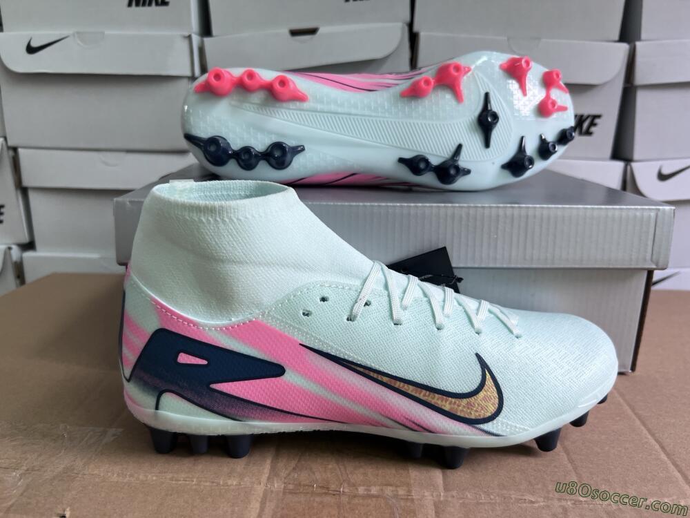Nike Air Zoom Mercurial Superfly 10 Elite AG Artificial Grass Soccer Cleats - Jade/Gold/Pink