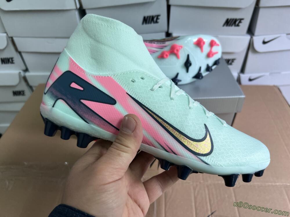 Nike Air Zoom Mercurial Superfly 10 Elite AG Artificial Grass Soccer Cleats - Jade/Gold/Pink