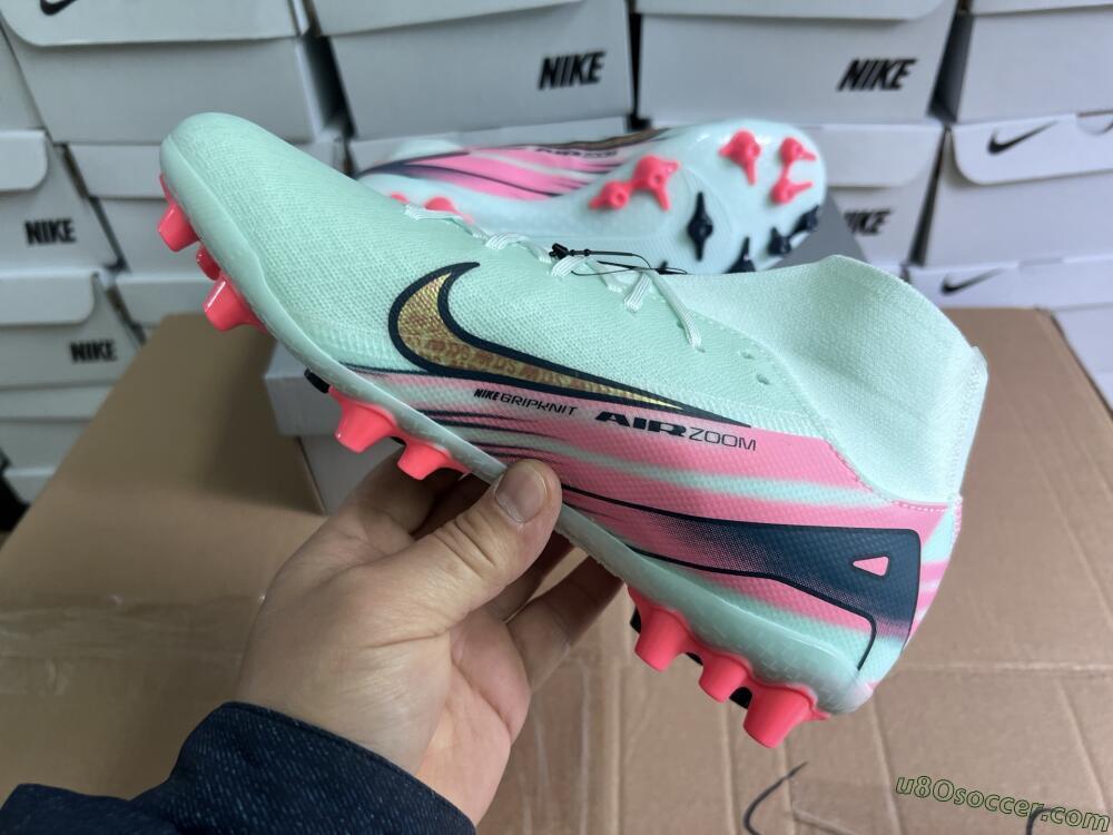 Nike Air Zoom Mercurial Superfly 10 Elite AG Artificial Grass Soccer Cleats - Jade/Gold/Pink