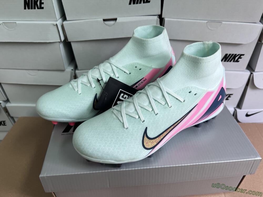 Nike Air Zoom Mercurial Superfly 10 Elite AG Artificial Grass Soccer Cleats - Jade/Gold/Pink