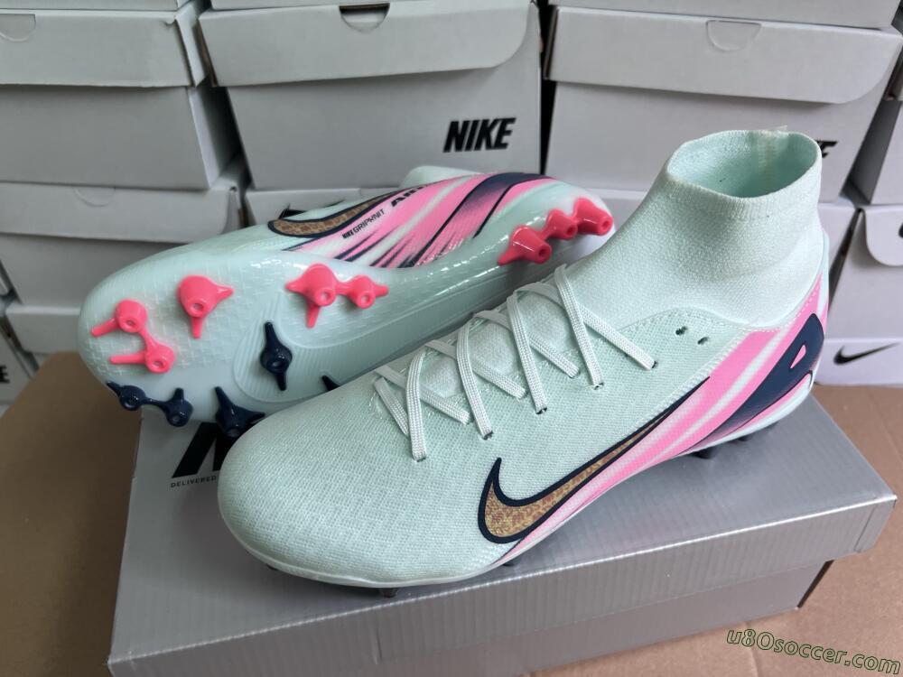 Nike Air Zoom Mercurial Superfly 10 Elite AG Artificial Grass Soccer Cleats - Jade/Gold/Pink