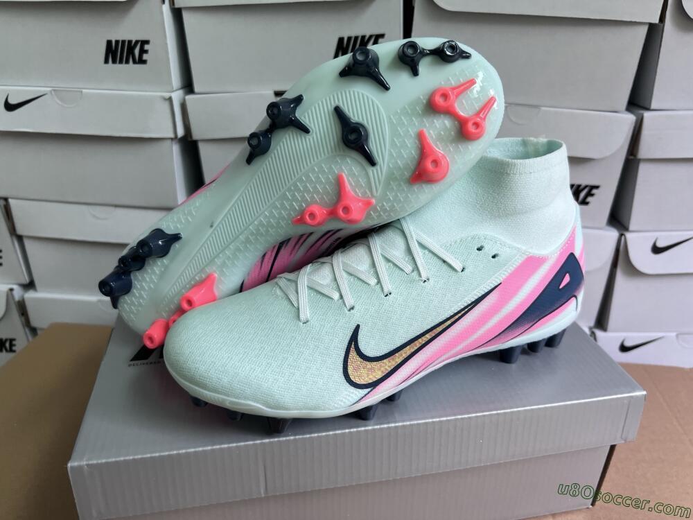 Nike Air Zoom Mercurial Superfly 10 Elite AG Artificial Grass Soccer Cleats - Jade/Gold/Pink