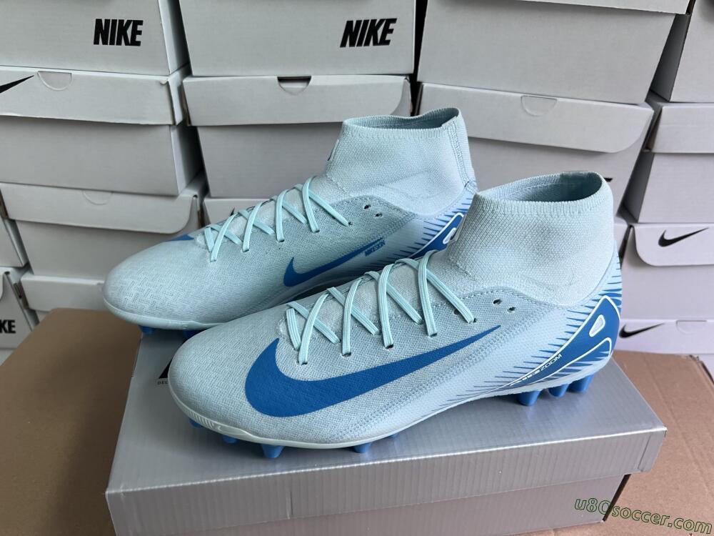 Nike Air Zoom Mercurial Superfly 10 Academy AG Artificial Grass Soccer Cleats - Jade/Blue/White