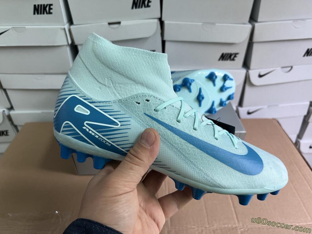 Nike Air Zoom Mercurial Superfly 10 Academy AG Artificial Grass Soccer Cleats - Jade/Blue/White