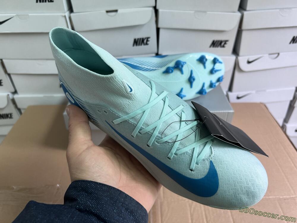 Nike Air Zoom Mercurial Superfly 10 Academy AG Artificial Grass Soccer Cleats - Jade/Blue/White