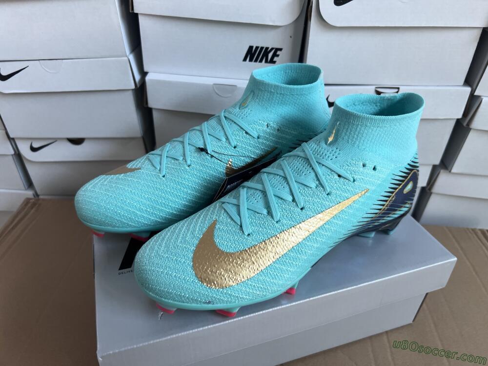 Nike Air Zoom Mercurial Superfly 10 Elite FG Firm Ground Soccer Cleats - Jade/Gold/Blue