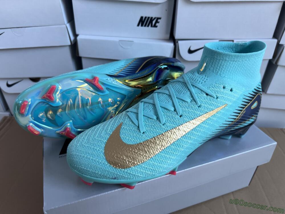 Nike Air Zoom Mercurial Superfly 10 Elite FG Firm Ground Soccer Cleats - Jade/Gold/Blue