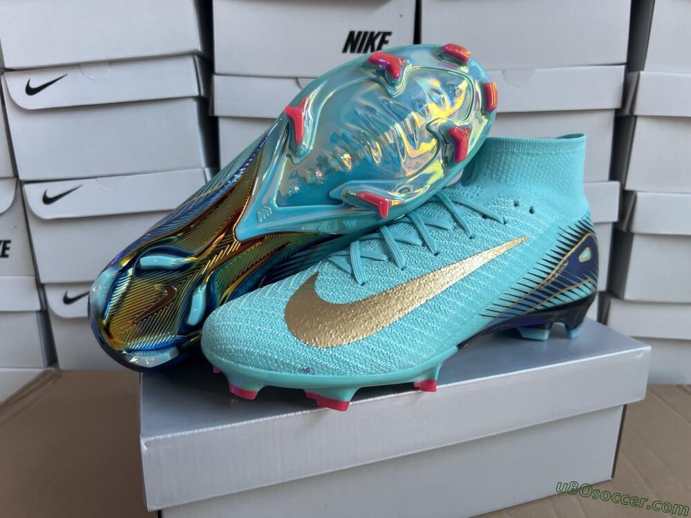 Nike Air Zoom Mercurial Superfly 10 Elite FG Firm Ground Soccer Cleats - Jade/Gold/Blue