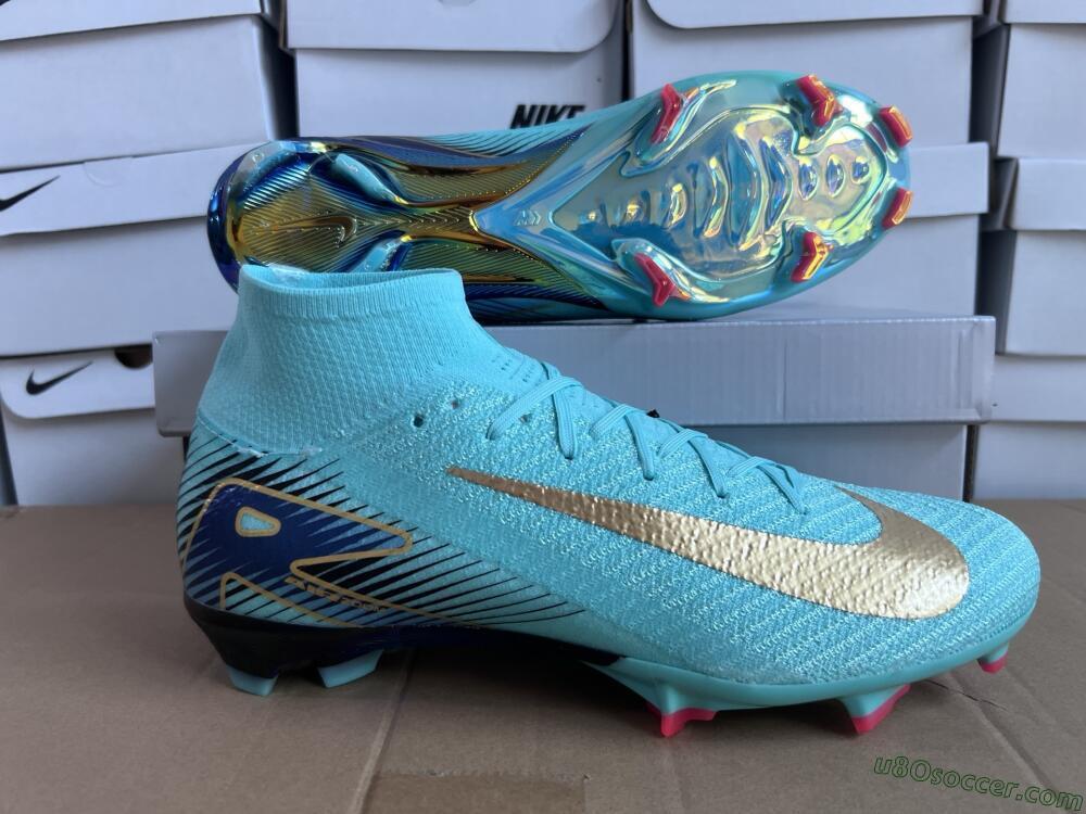 Nike Air Zoom Mercurial Superfly 10 Elite FG Firm Ground Soccer Cleats - Jade/Gold/Blue