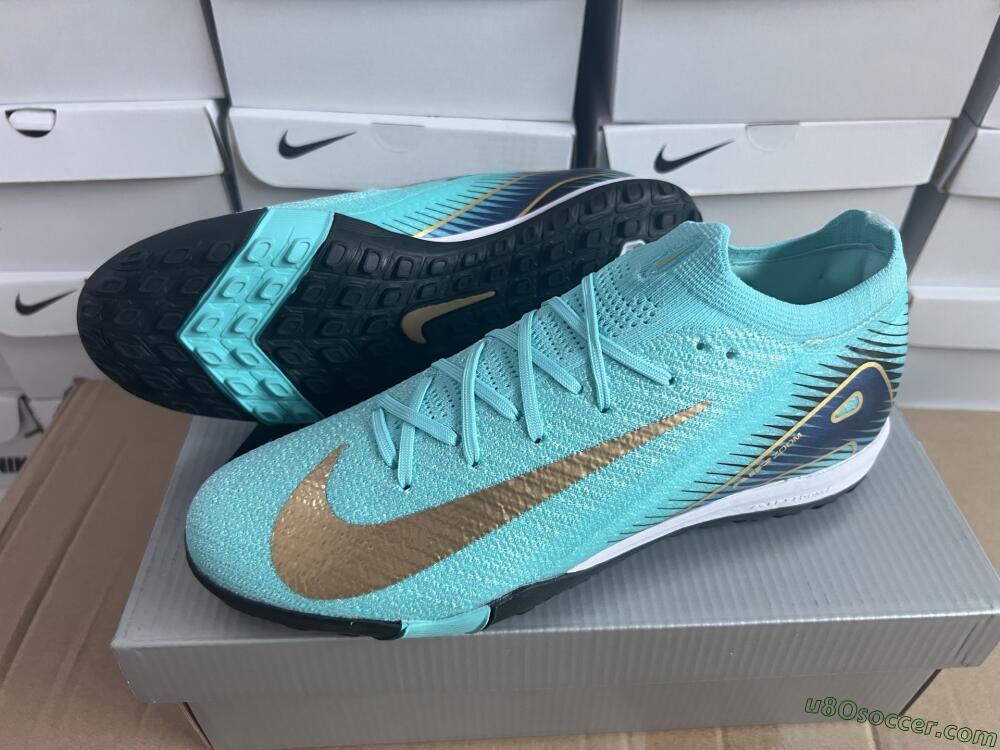 Nike Air Zoom Mercurial Vapor 16 Elite TF Artificial Turf Soccer Shoes - Jade/Gold/Blue