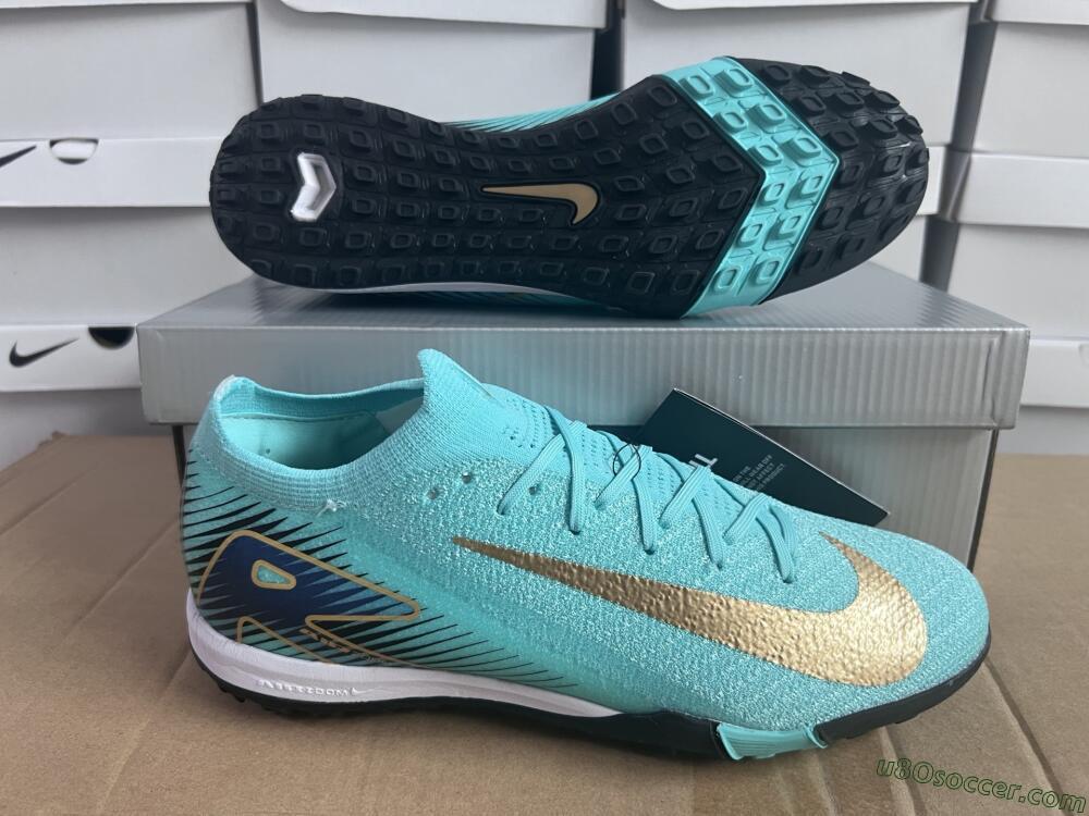 Nike Air Zoom Mercurial Vapor 16 Elite TF Artificial Turf Soccer Shoes - Jade/Gold/Blue