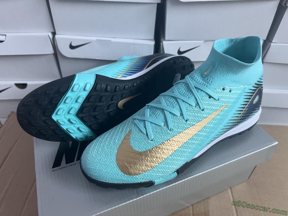 Nike Air Zoom Mercurial Superfly 10 Elite TF Artificial Turf Soccer Shoes - Jade/Gold/Blue
