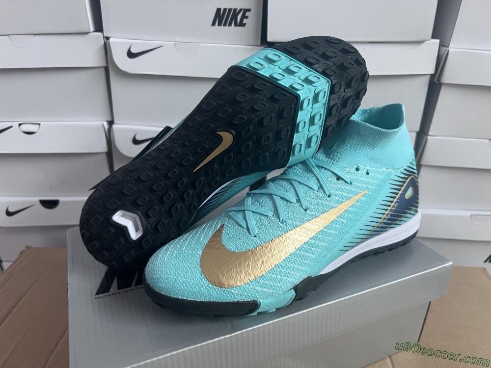 Nike Air Zoom Mercurial Superfly 10 Elite TF Artificial Turf Soccer Shoes - Jade/Gold/Blue