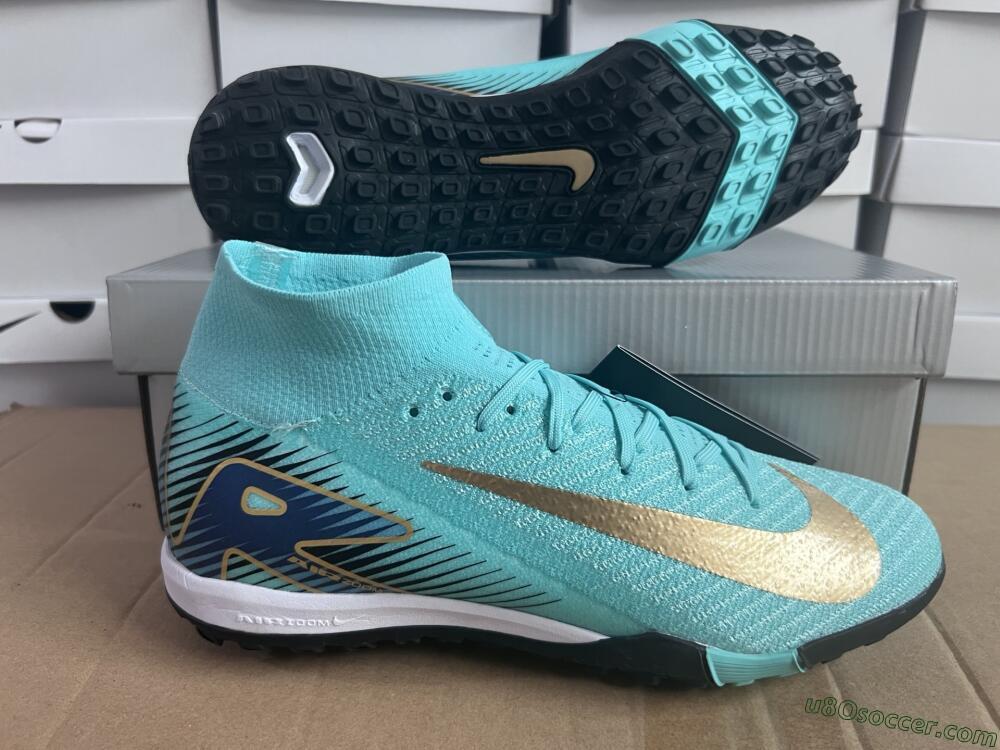 Nike Air Zoom Mercurial Superfly 10 Elite TF Artificial Turf Soccer Shoes - Jade/Gold/Blue
