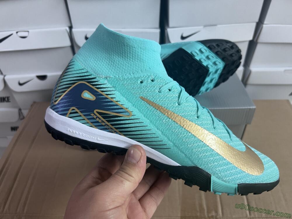Nike Air Zoom Mercurial Superfly 10 Elite TF Artificial Turf Soccer Shoes - Jade/Gold/Blue