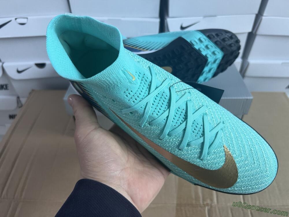 Nike Air Zoom Mercurial Superfly 10 Elite TF Artificial Turf Soccer Shoes - Jade/Gold/Blue