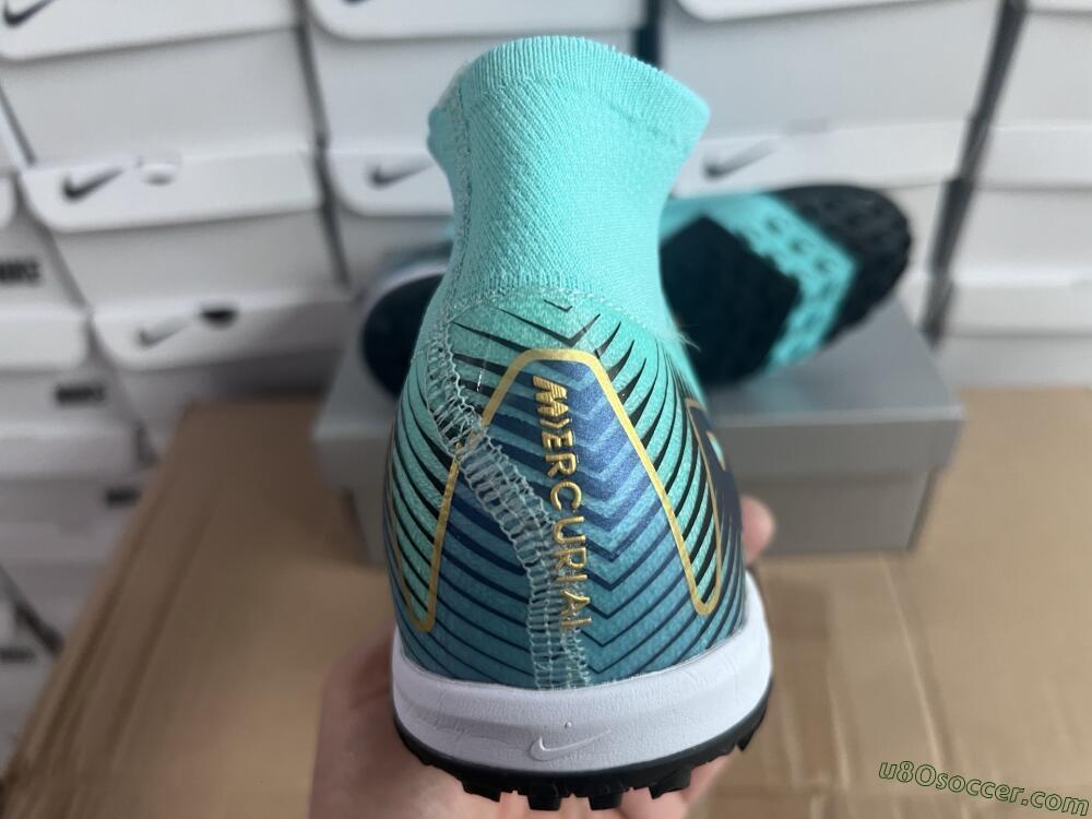 Nike Air Zoom Mercurial Superfly 10 Elite TF Artificial Turf Soccer Shoes - Jade/Gold/Blue