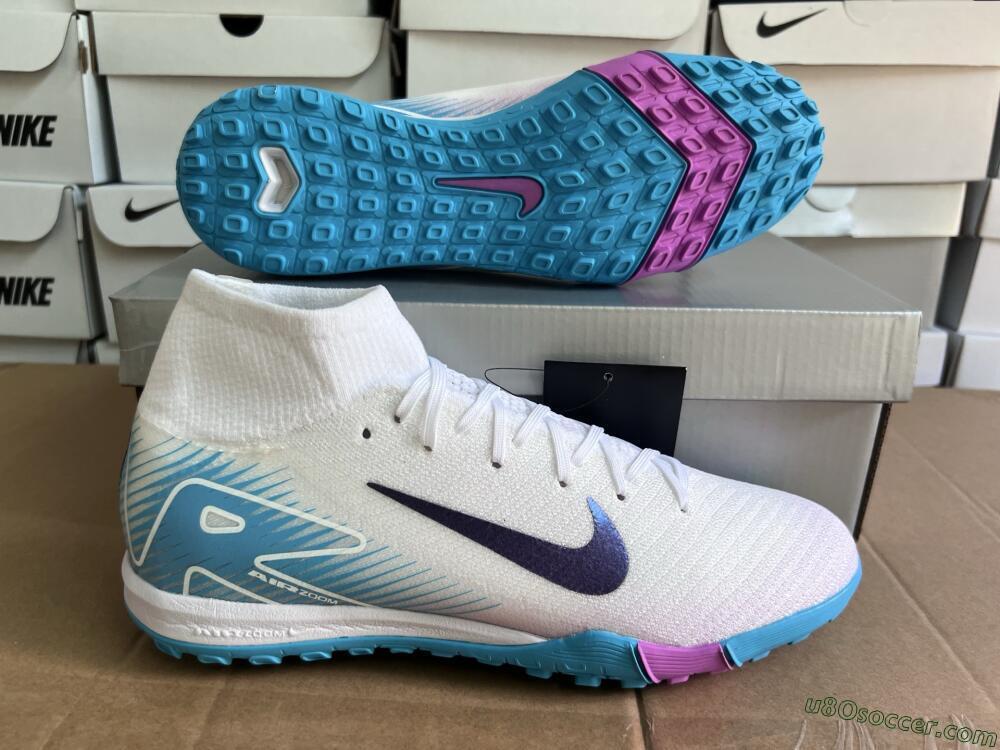 Nike Air Zoom Mercurial Superfly 10 Elite TF Artificial Turf Soccer Shoes - White/Purple/Blue