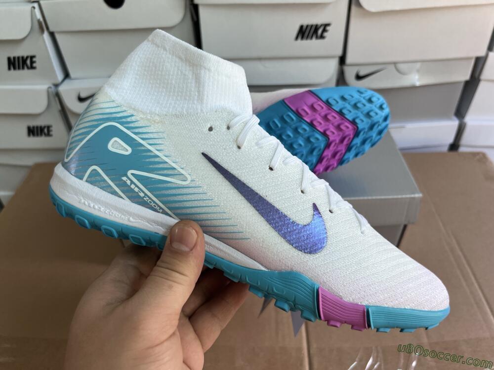 Nike Air Zoom Mercurial Superfly 10 Elite TF Artificial Turf Soccer Shoes - White/Purple/Blue
