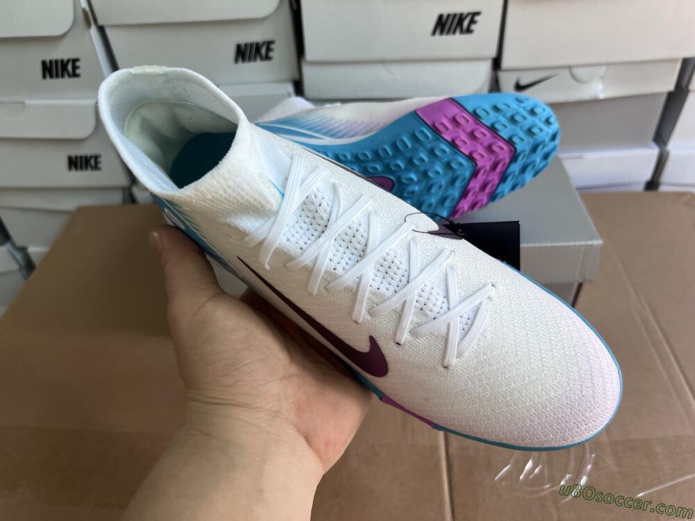 Nike Air Zoom Mercurial Superfly 10 Elite TF Artificial Turf Soccer Shoes - White/Purple/Blue
